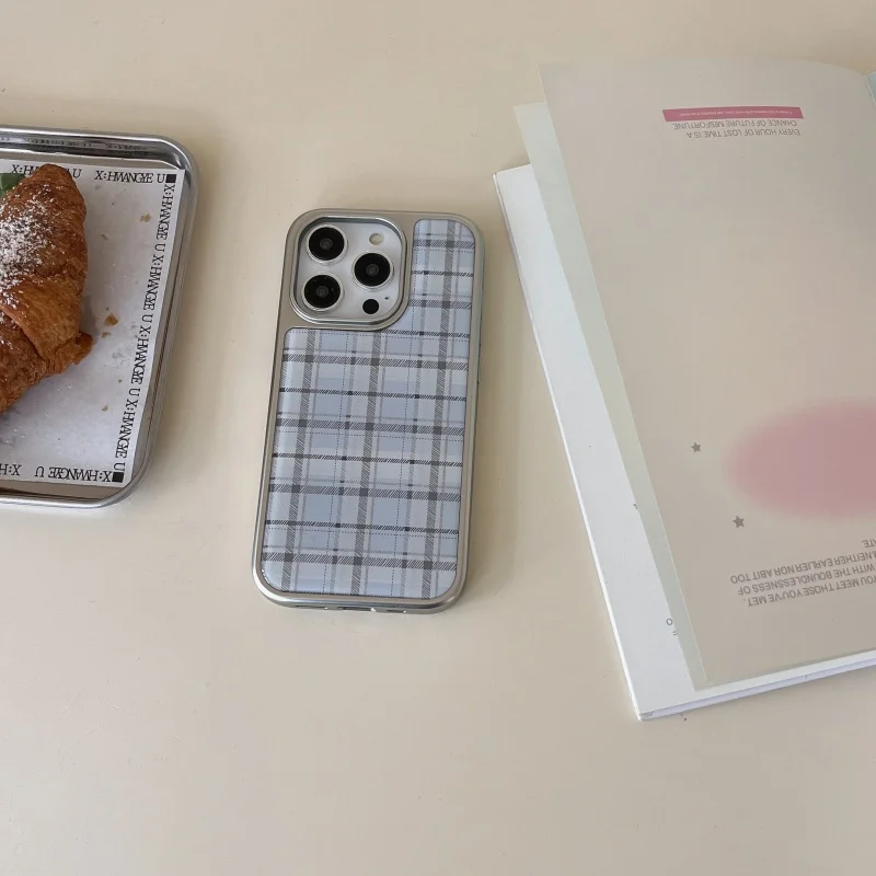 Y2K Phone Accessories - Kore Tarzı Epoksi Mavi Ekose Desenli