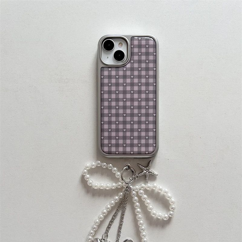 Y2K Phone Accessories - Pembe Mor Kalp Şeklinde Kareli Kore