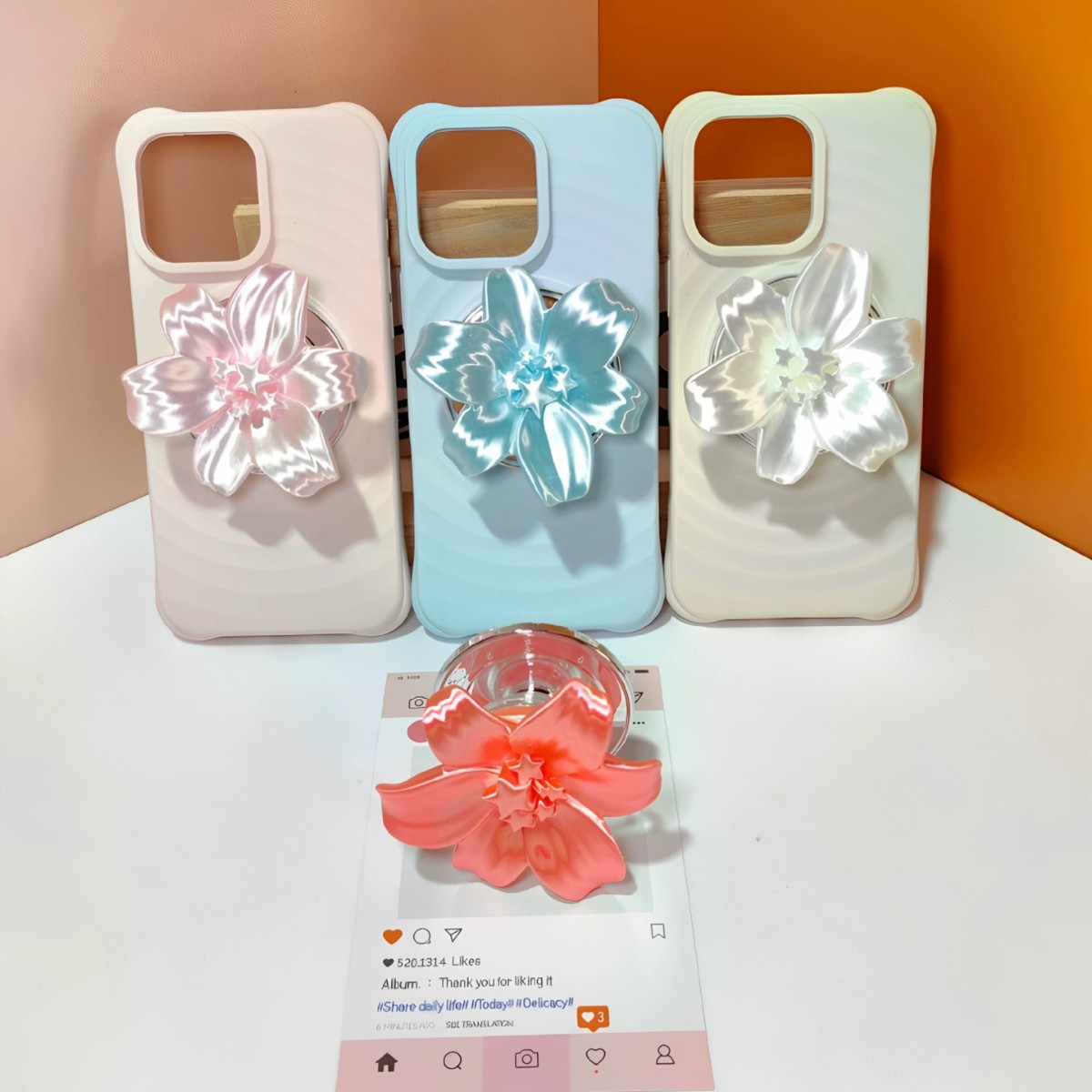 Phone Accessories And Cases - Parlak İnci Zambak Çiçekli Manyetik Telefon