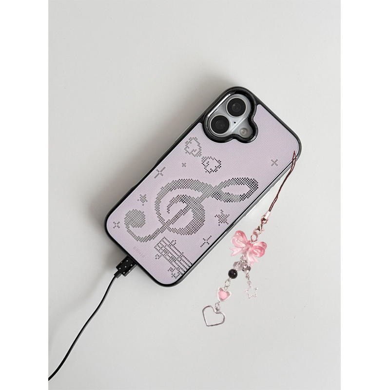 Y2K Phone Accessories - Kore Pembe Mozaik Nota Desenli Telefon