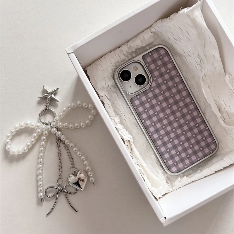 Pembe Mor Kalp Şeklinde Kareli - Y2K Phone Accessories incelemesi ve fiyatı