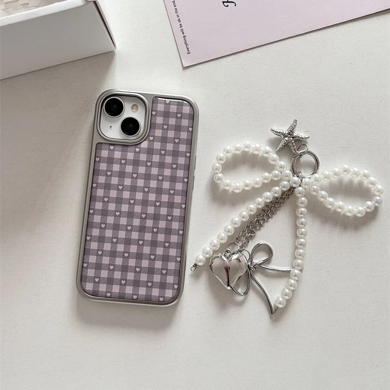 Pembe Mor Kalp Şeklinde Kareli - Y2K Phone Accessories incelemesi ve fiyatı